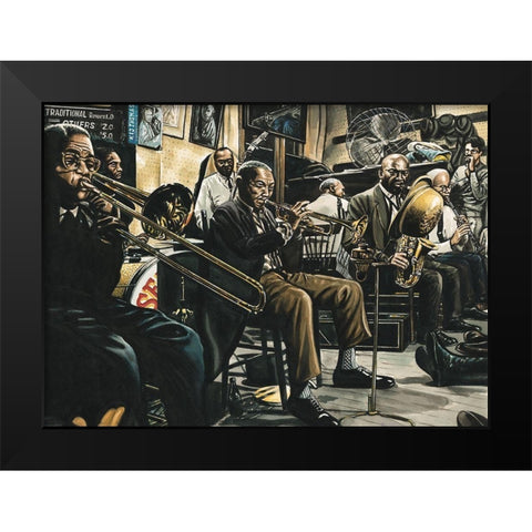 Blues Band Black Modern Wood Framed Art Print by Unknown