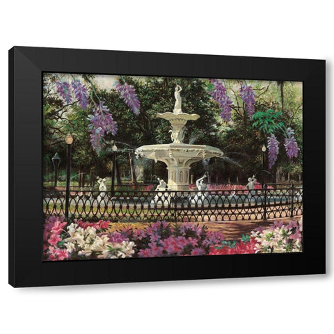 Garden Fountain Black Modern Wood Framed Art Print with Double Matting by Unknown