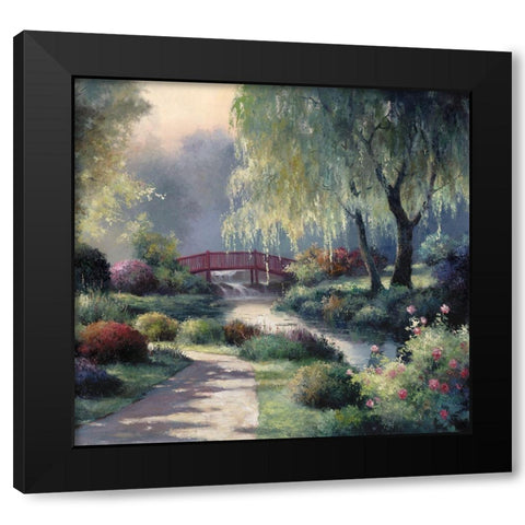Red Bridge Black Modern Wood Framed Art Print by Unknown