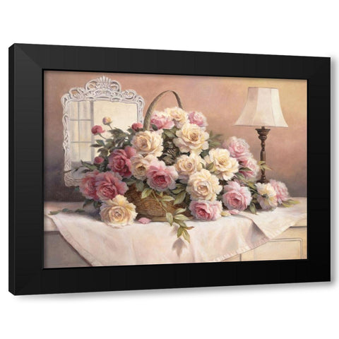 Rose Floral Black Modern Wood Framed Art Print by Unknown