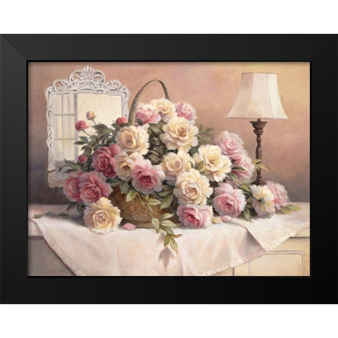 Rose Floral Black Modern Wood Framed Art Print by Unknown