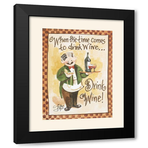Drink Wine Black Modern Wood Framed Art Print by Unknown