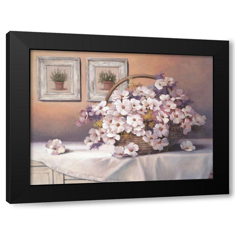 Daisies and Basket Black Modern Wood Framed Art Print with Double Matting by Unknown