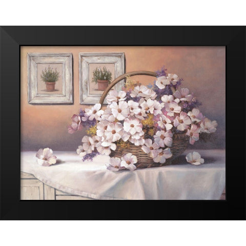 Daisies and Basket Black Modern Wood Framed Art Print by Unknown