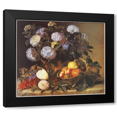 Fruits and Flowers Black Modern Wood Framed Art Print with Double Matting by Unknown