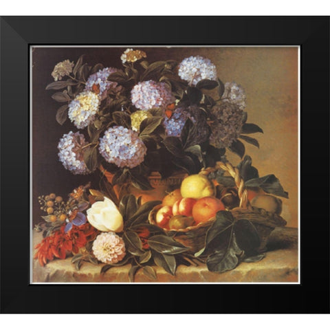 Fruits and Flowers Black Modern Wood Framed Art Print by Unknown
