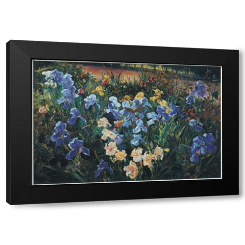 Blue Fields Black Modern Wood Framed Art Print with Double Matting by Unknown