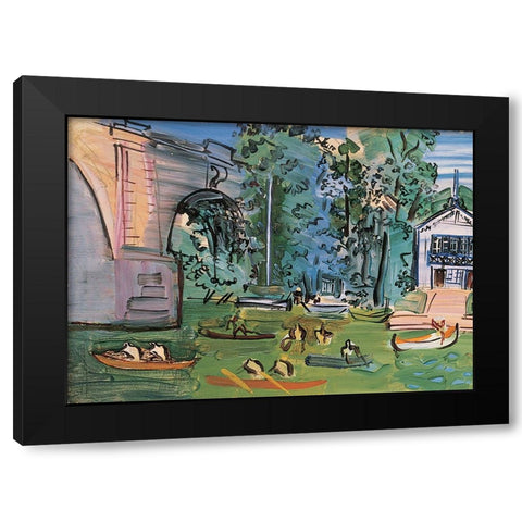 Canoeing Black Modern Wood Framed Art Print with Double Matting by Unknown