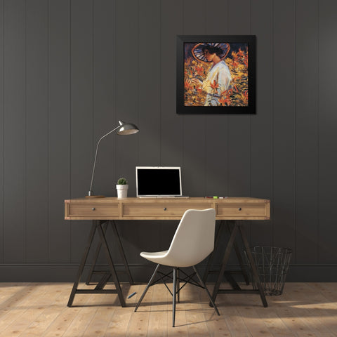 Lady in Flowers Black Modern Wood Framed Art Print by Unknown