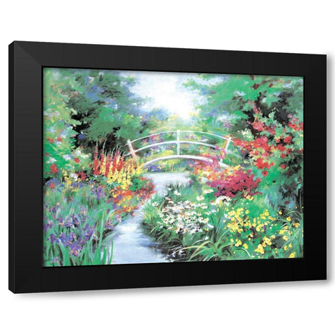 Bridge in Garden Black Modern Wood Framed Art Print by Unknown