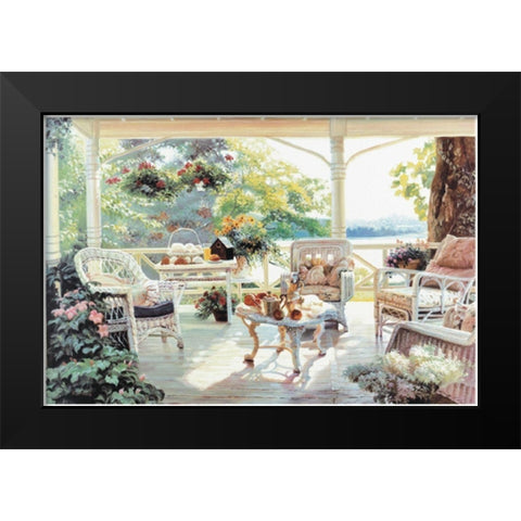 On the Porch Black Modern Wood Framed Art Print by Unknown