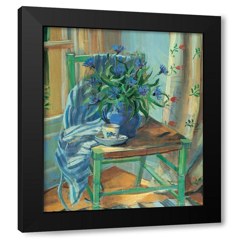 Green Chair Floral Black Modern Wood Framed Art Print with Double Matting by Unknown