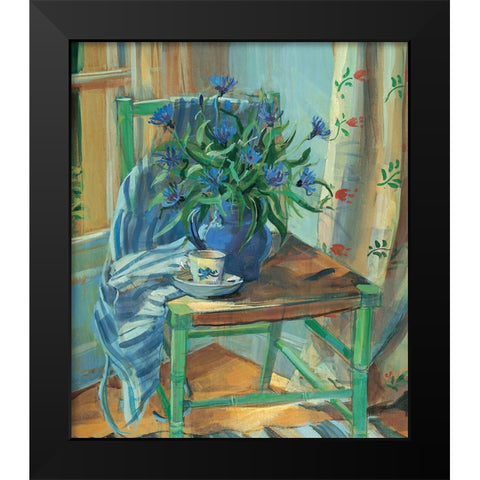Green Chair Floral Black Modern Wood Framed Art Print by Unknown