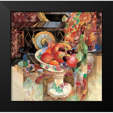 Fruit And Wine Collage Black Modern Wood Framed Art Print by Unknown