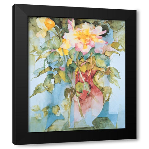Floral Collage Black Modern Wood Framed Art Print by Unknown