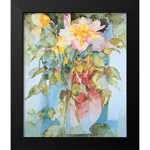 Floral Collage Black Modern Wood Framed Art Print by Unknown