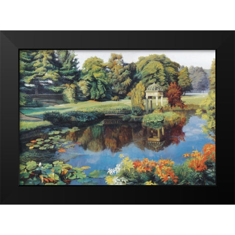 Gazebo on Lake Black Modern Wood Framed Art Print by Unknown