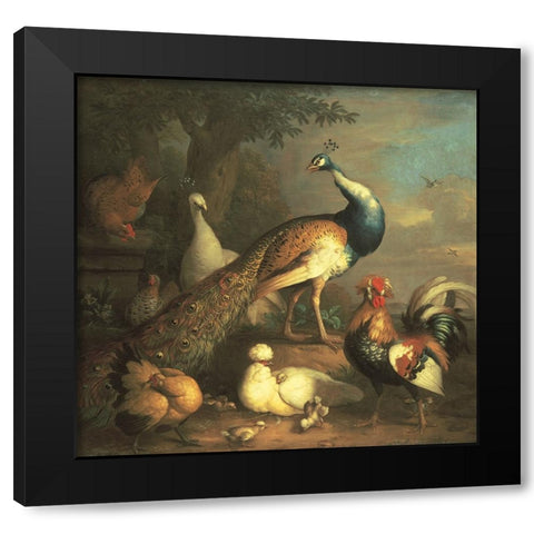 Peacock And Friends Black Modern Wood Framed Art Print with Double Matting by Unknown