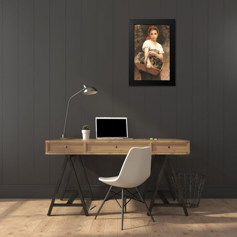 Maiden with Basket Black Modern Wood Framed Art Print by Unknown