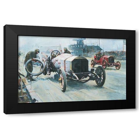 Race Cars 1921 Black Modern Wood Framed Art Print by Unknown