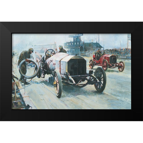 Race Cars 1921 Black Modern Wood Framed Art Print by Unknown