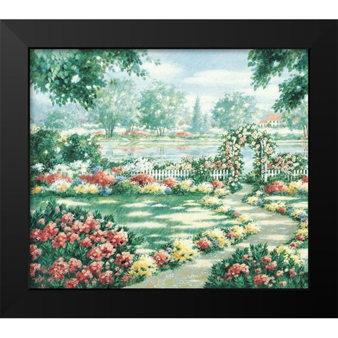 Garden by Lake Black Modern Wood Framed Art Print by Unknown