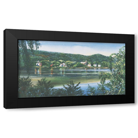 Lakeside Village Black Modern Wood Framed Art Print with Double Matting by Unknown