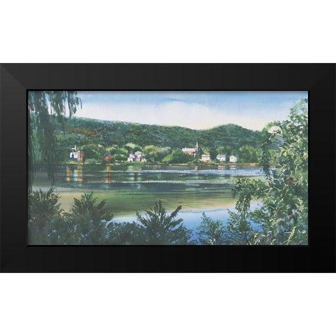 Lakeside Village Black Modern Wood Framed Art Print by Unknown