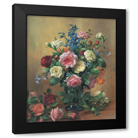 Flowers in Vase Black Modern Wood Framed Art Print by Unknown