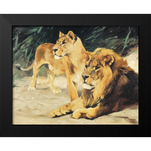 Two Lions Black Modern Wood Framed Art Print by Unknown