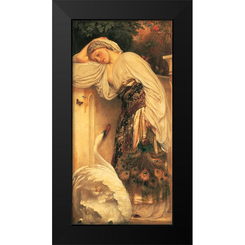 Woman And Swan Black Modern Wood Framed Art Print by Unknown