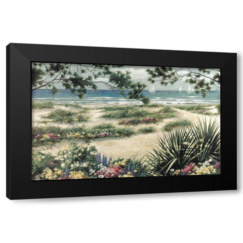 Beach and Sails Black Modern Wood Framed Art Print with Double Matting by Unknown