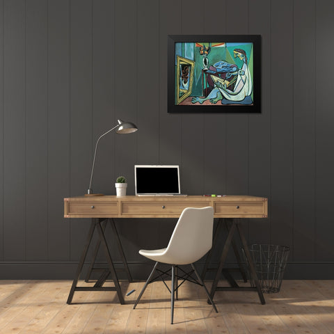 Green Woman Black Modern Wood Framed Art Print by Unknown
