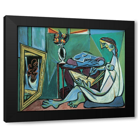 Green Woman Black Modern Wood Framed Art Print with Double Matting by Unknown