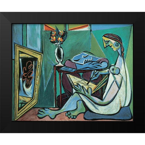 Green Woman Black Modern Wood Framed Art Print by Unknown