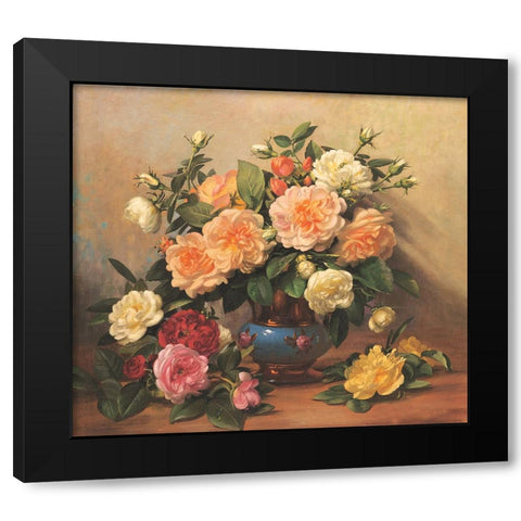 Roses Floral Black Modern Wood Framed Art Print with Double Matting by Unknown