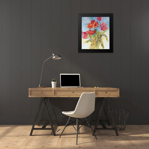 Red Floral Collage Black Modern Wood Framed Art Print by Unknown