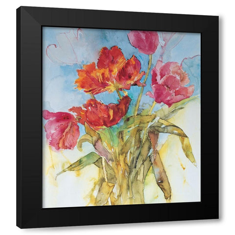Red Floral Collage Black Modern Wood Framed Art Print with Double Matting by Unknown