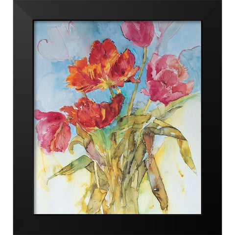Red Floral Collage Black Modern Wood Framed Art Print by Unknown