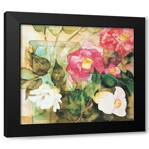 Red/White Floral Black Modern Wood Framed Art Print by Unknown