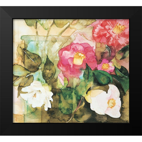 Red/White Floral Black Modern Wood Framed Art Print by Unknown