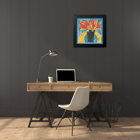 Colorful Vase Black Modern Wood Framed Art Print by Unknown