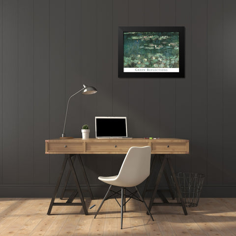 Green Reflections Black Modern Wood Framed Art Print by Monet, Claude