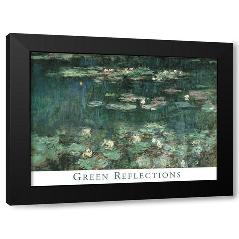 Green Reflections Black Modern Wood Framed Art Print with Double Matting by Monet, Claude