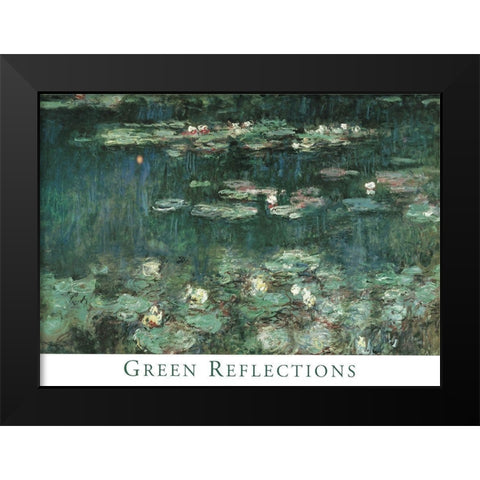 Green Reflections Black Modern Wood Framed Art Print by Monet, Claude