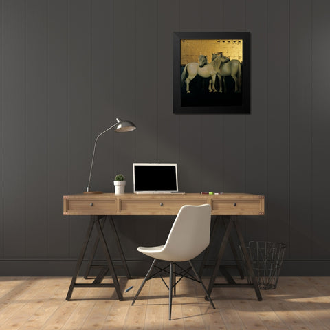 White Horses Black Modern Wood Framed Art Print by Unknown