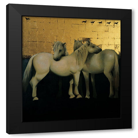 White Horses Black Modern Wood Framed Art Print with Double Matting by Unknown