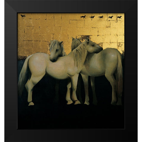 White Horses Black Modern Wood Framed Art Print by Unknown