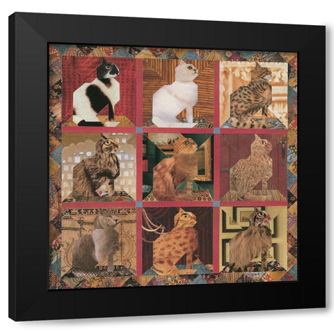 Tapestry of Cats Black Modern Wood Framed Art Print by Unknown