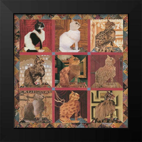 Tapestry of Cats Black Modern Wood Framed Art Print by Unknown